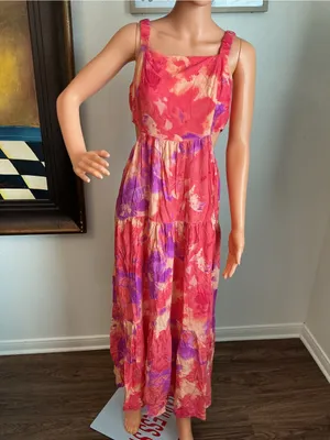 SO Pink Purple Floral Cutout Midi Dress Size L thumbnail 3