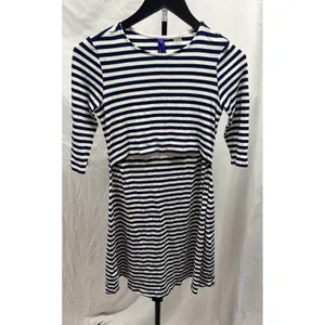 Seraphine Navy/White Striped Maternity and Nursing A-Line Soft Jersey Dress Sz 6 thumbnail 3
