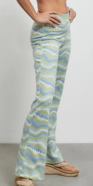 Urban Outfitters‎ Flare Pants Womens XS Green Abstract Psychedelic Knit Y2K thumbnail 1