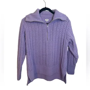 Aerie Lilac Cable Car Quarter Zip Sweater thumbnail 2