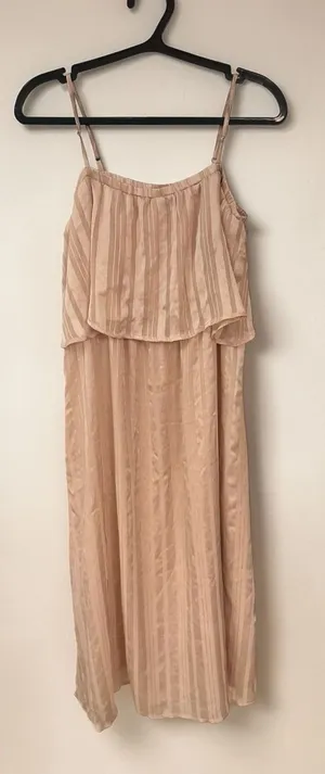 June & Hudson Beige‎ Striped Pleated Ruffle Cami Midi Dress - XS thumbnail 1