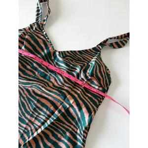 Audrey 3+1 Green Peach Tiger Print Satin Slip Mini Dress Large NWOT thumbnail 5