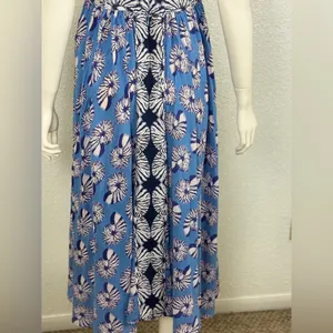 By Anthropologie XS Halter Cutout Midi Dress Maxi Blue Seashells Print. J-13 thumbnail 7