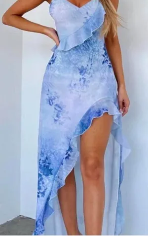 NWT White Fox End of Road Maxi Dress S Blue Frill Ruffle Edge Wedding Guest thumbnail 1