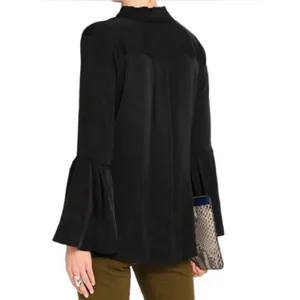 Alice + Olivia Myrtle Trumpet Sleeve Black Silk Blouse XS thumbnail 3