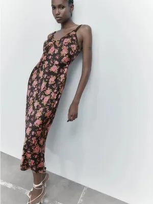 Zara Brown Maxi Slip Lingerie Style Print Dress Pink Floral Small thumbnail 8