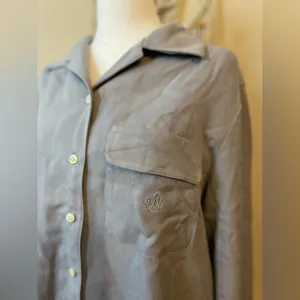RALPH LAUREN Silk Button Front Collared Embroidered Pocket Sleep Top Size 14 thumbnail 4