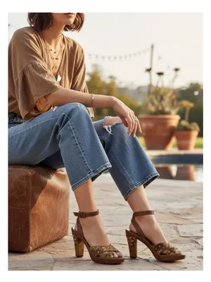 Kenneth Cole ❁ Afterflower Ankle Strap Embroidered Leather Heels ❁ Brown ❁ 9M ❁ thumbnail 2