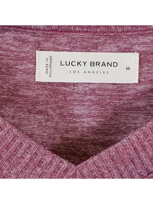 Lucky Brand Women's Knit Pullover Sweater Pink Heathered V-Neck Long Sleeve M thumbnail 3