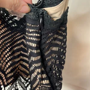 Lovers + Friends Black Lace Cami Crop Top Scalloped Eyelash Trim thumbnail 2