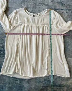Old Navy White Bell Sleeve Crochet Insert Peasant Blouse Large thumbnail 7