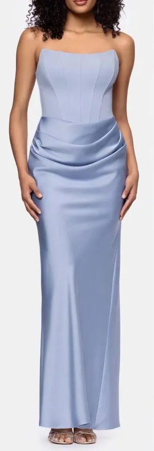 NWOT Betsy & Adam strapless mixed media periwinkle blue gown Sz 4 thumbnail 1