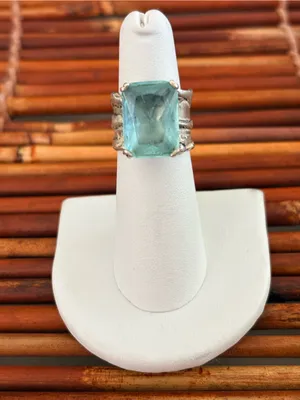 Silpada Sterling Silver Ring with Aqua Blue Square Glass Stone 5.5 thumbnail 2