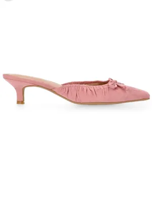 Women's Pink Suede Pointed-Toe Kitten Heel Mules thumbnail 2