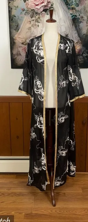 Gorgeous Sheer Floral Long Kimono Robe thumbnail 1