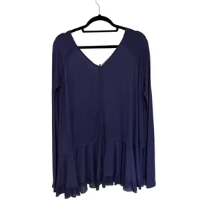 Free People NEW We The Free Tangerine Long Sleeve Peplum Flowy Boho Tee in Violet - Size L thumbnail 4