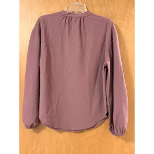 A New Day Popover Blouse Womens Small Mauve Textured Band Collar Bishop Sleeve thumbnail 2