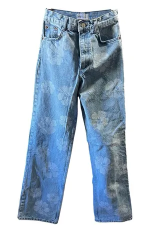 Zara Light Blue Floral-Print Jeans thumbnail 1