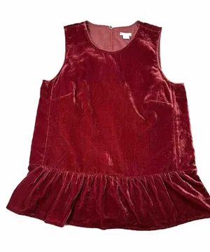 J CREW Peplum‎ Velvet Tank Sleeveless Wine Burgundy Drop Waist Velour Size 2 thumbnail 1