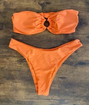 Zaful Bright Orange Bandeau Bikini with Ring Accent thumbnail 1