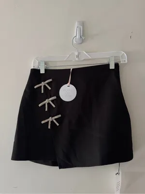 More To Come NEW Revolve Ember Mini Skirt Black Adorable Bow Detail thumbnail 2