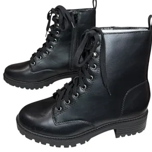 Soda Combat Ankle Boots Womens 8 Black Faux Leather Lace‎ Up Chunky Y2K Grunge thumbnail 2