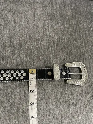 Western Leather Black Studded Rhinestone Embellished Statement Belt Size S/M thumbnail 3