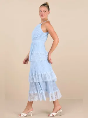 Lulu's Came For Cocktails Light Blue Pleated Tiered Lace Maxi Dress thumbnail 4