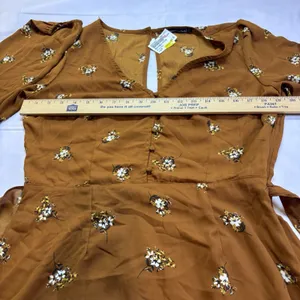 Abercrombie & Fitch Floral Wrap Dress Rust Orange Long Sleeve Boho Ruffle Hem M thumbnail 15