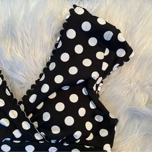 Lands End Cap Sleeve Surplice Tankini Swimsuit Black White Dots Preppy womens 2 thumbnail 5
