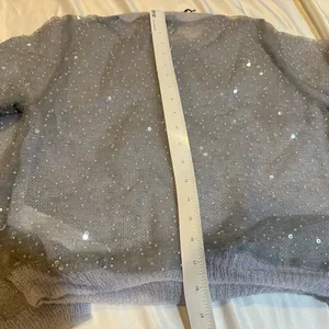 ZARA Sequin Sheer Knit Top – Lavender Sparkle Long Sleeve thumbnail 3