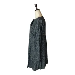 Zara‎ Dress Women Medium Black Ivory Star Print Bow Neckline Long Sleeve Mini thumbnail 6