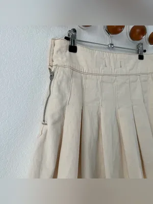 Free People We The Free Old Skool Pleated Mini Skirt Cream Cotton Denim 28 thumbnail 5