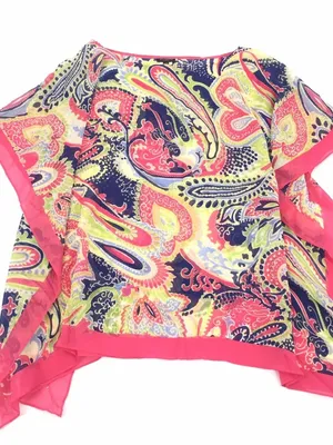Talbots Pink Paisley 100% Silk Chiffon Beach Summer Coverup Blouse Top thumbnail 2