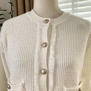 GU (Uniqlo) Fringe Double Pocket Knitted Jacket in Off White thumbnail 5