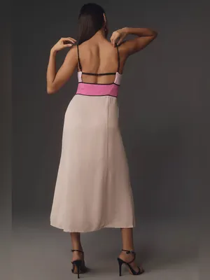 NWT Anthropologie Maeve Colorblock Pink Slip Midi Dress 4 thumbnail 2