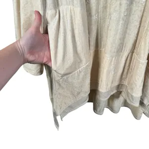 HAH Hot‎ as Hell Cream Crushed Velvet Bell Sleeve Mini Dress FLAW Womens Large thumbnail 3