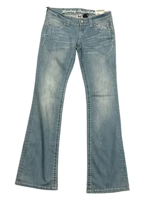 Harley-Davidson NWT Curvy Boot Cut Jeans Skull Embellished, Light Wash (Size: 0) thumbnail 1