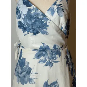 Lulus Elegantly Inclined Wrap Dress Women XL Blue‎ Cream Floral Print Maxi Boho thumbnail 8