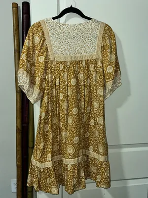 Old Navy Mustard Floral Lace-Trim Mini Dress thumbnail 3