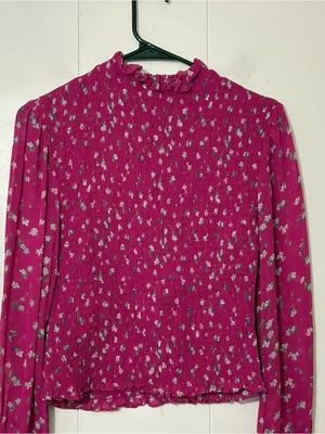 Rag & Bone Kayden Floral Smocked Blouse Pink Size S Mock Neck thumbnail 11