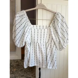 Madewell Puff Sleeve Empire Top MD049 Black White Stripe Square Neck Small S thumbnail 4
