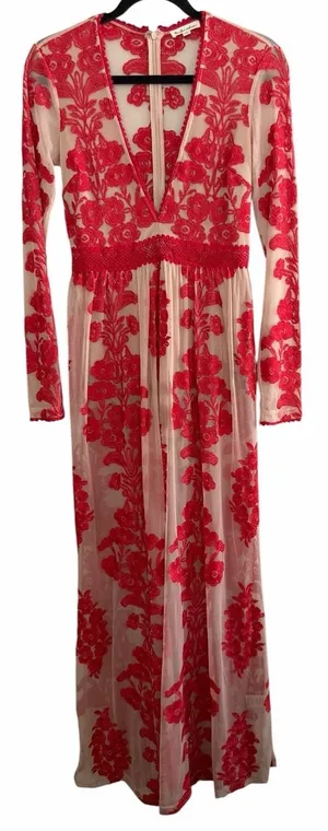 For Love‎ & Lemons Temecula Maxi Dress Red Floral Women's Size Medium thumbnail 1