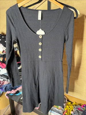 NWT Altar’d State Black Ribbed Henley Fit & Flare Dress Size Large thumbnail 2
