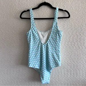 Aerie NWT Women’s Blue Cheeky Polka Dots One‎ Piece Bathing Suit Size Medium thumbnail 3