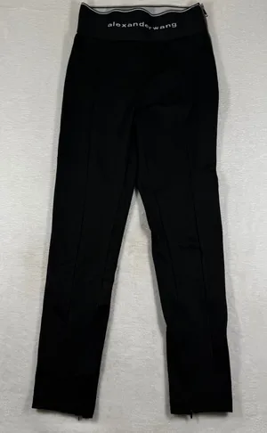 Alexander Wang Black High Waist Logo Band Skinny Leggings‎ Side Zip Pants 8831 thumbnail 1