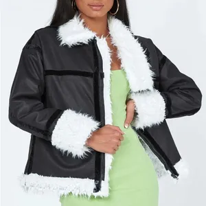 Princess Polly‎ Mariana Jacket Small Medium Black PU Faux Fur Lined Moto Biker thumbnail 1