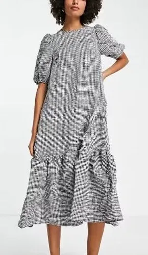 ASOS Design Gingham Maxi Dress Womens 6 Puff Sleeve Milkmaid Cottagecore‎ thumbnail 1