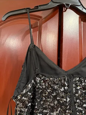 Vince Camuto Black Sequin Mini Slip Dress with Silver Accents thumbnail 8