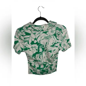 Maeve Anthropologie Green‎ Floral Ruched Button Front Top Size Small Collared thumbnail 4